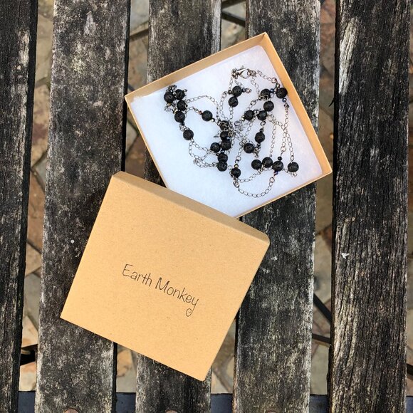 Gunmetal grey chain necklace with black lava stone beads - Picture 5 of 6